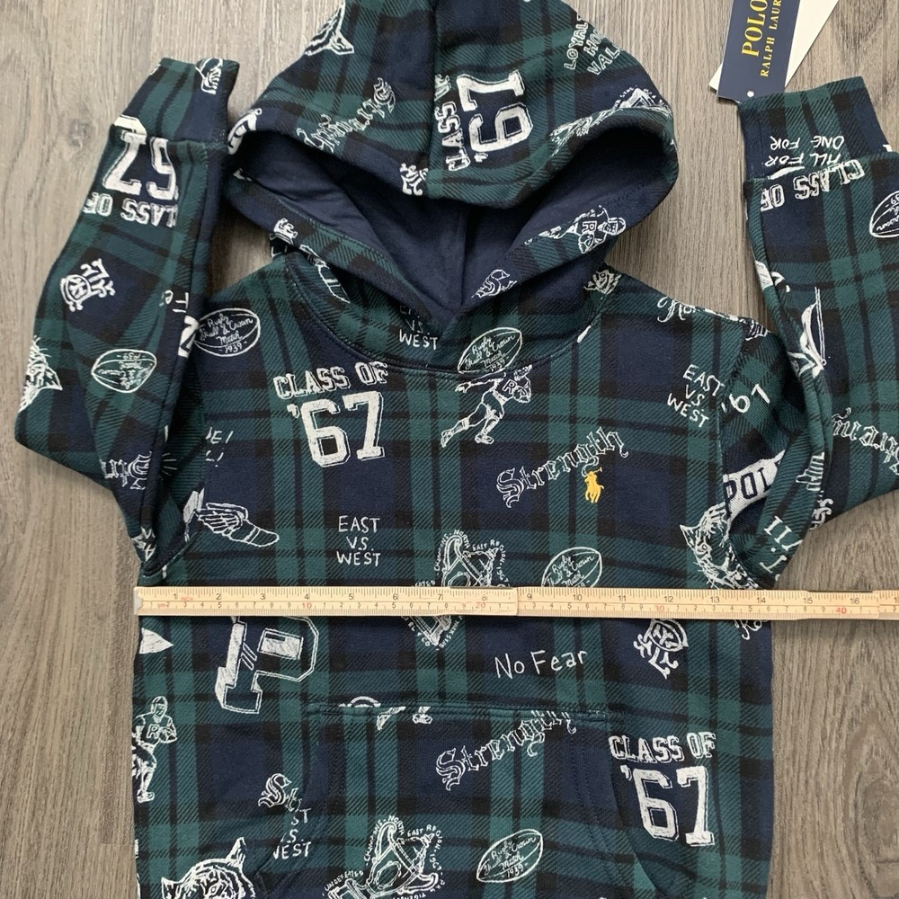 Polo Ralph Lauren Boys Navy Plaid Fleece Graphic Hoodie Size 5 NWT 125$ - Picture 9 of 9